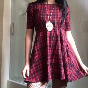 Flannel plaid red and black babydoll dress